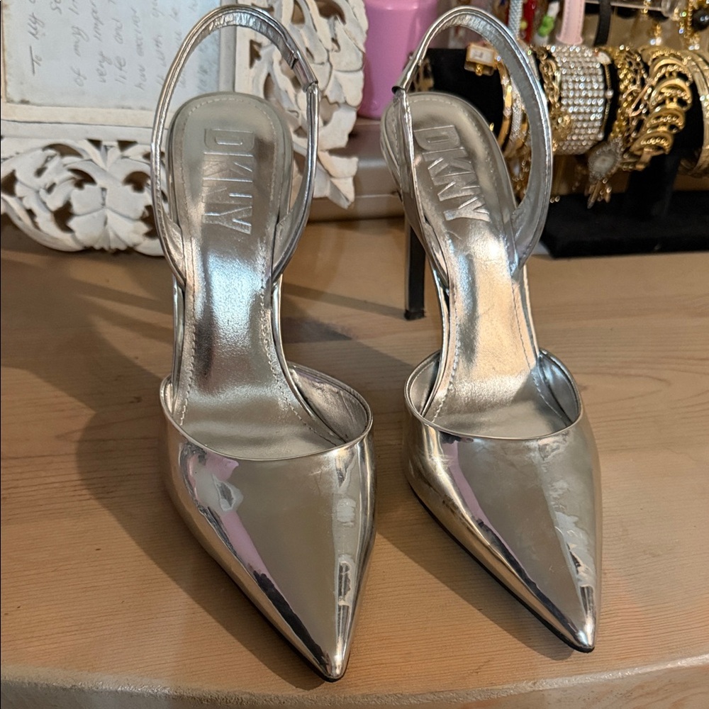 DKNY Metallic Silver Heels